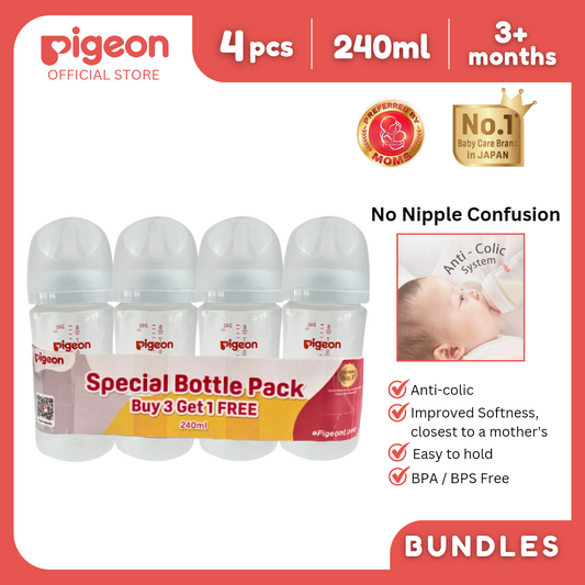 Pigeon Special Bottle Pack (4pc PP WN3 Bottle 240 ml), Pigeon Baby Feeding Bottle Value Bundle Set