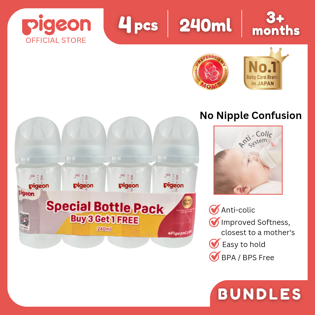 Pigeon Special Bottle Pack (4pc PP WN3 Bottle 240 ml), Pigeon Baby Feeding  Bottle Value Bundle Set