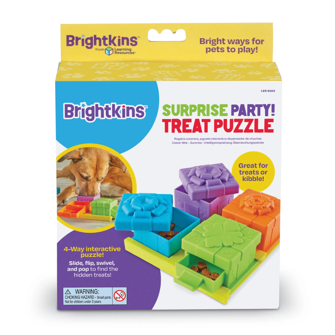 Ogapets Brightkins Surprise Party Treat Puzzle - Interactive for Mental Stimulation, Durable, Pet Safe Materials & 4-Way Interactive Design
