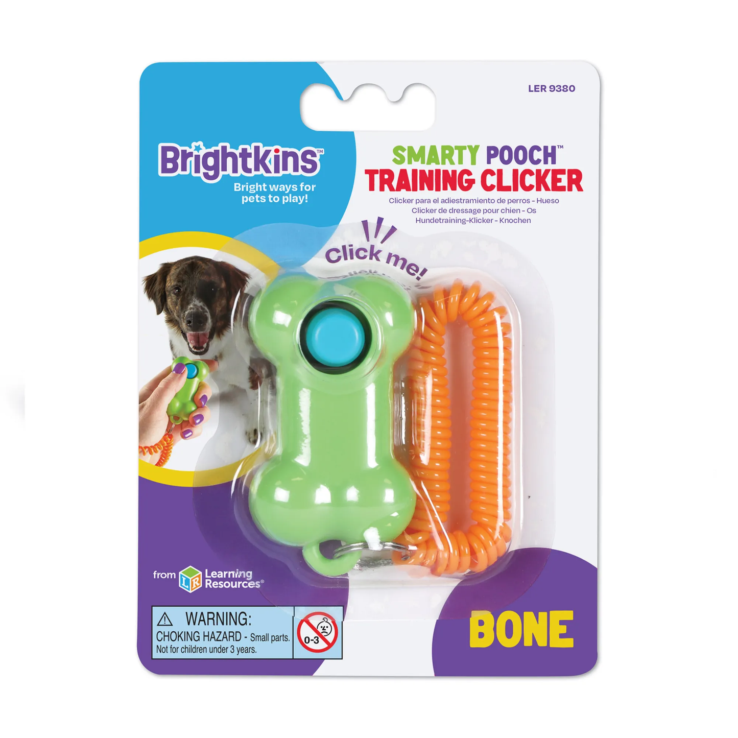 Ogapets Brightkins Smarty Pooch Training Clicker - Bone Design, Durable Plastic with Coil Bracelet, Essential Puppy & Older Dog Tool