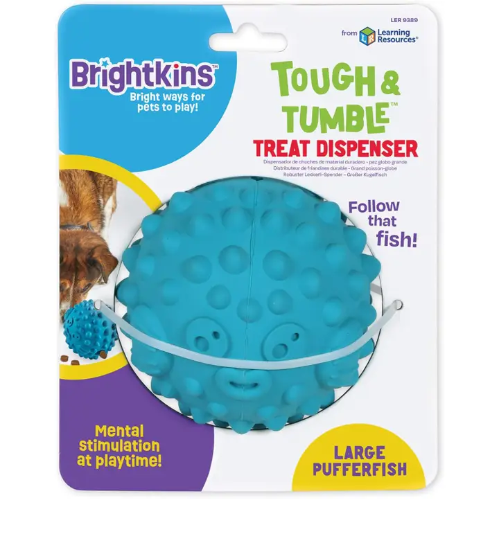 Ogapets Brightkins Large Pufferfish Treat Dispenser - Durable Rubber, BPA-free & Easy to Clean - Perfect for Dogs