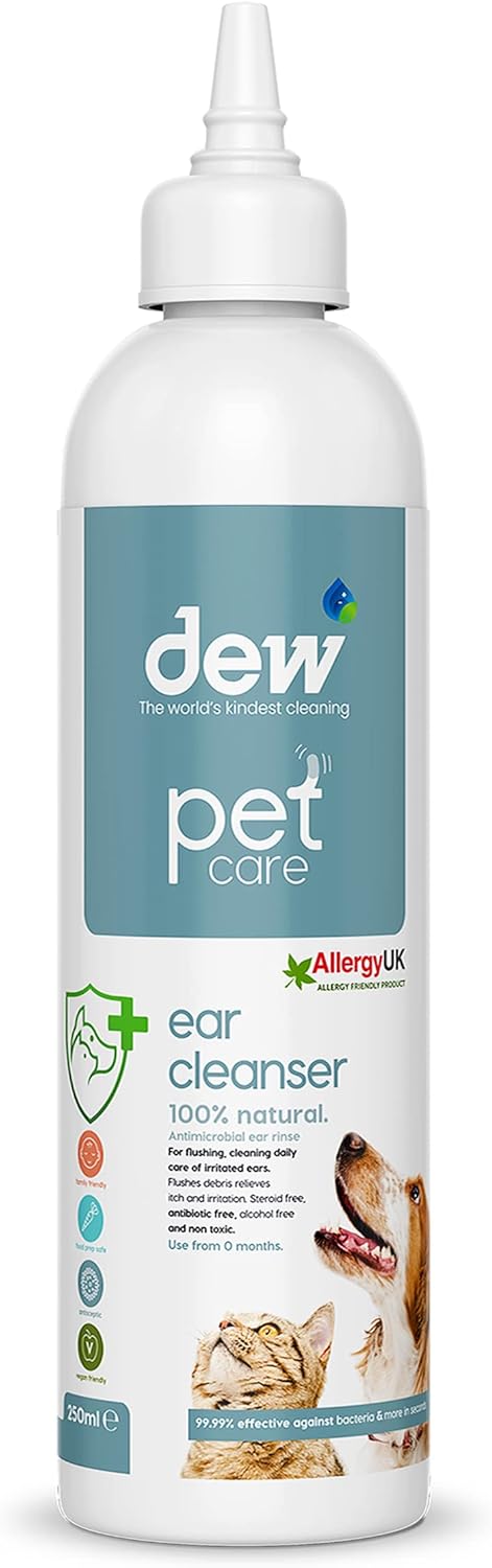 Ogapets Dew Pet Care Ear Cleanser 250ml - Hypoallergenic, Non-Toxic, Antibacterial, Safe for All Breeds, Ages & Sizes