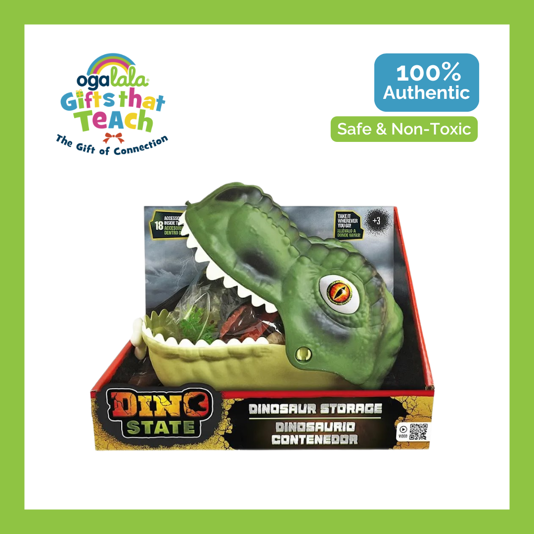 DINO STATE Dinosaur Head Storage Box Container with 18 Play Accessories