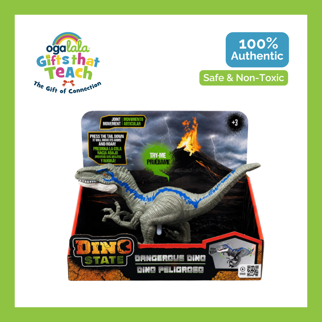 DINO STATE Sound-Activated Velociraptor Dinosaur Figure with Tail Press
