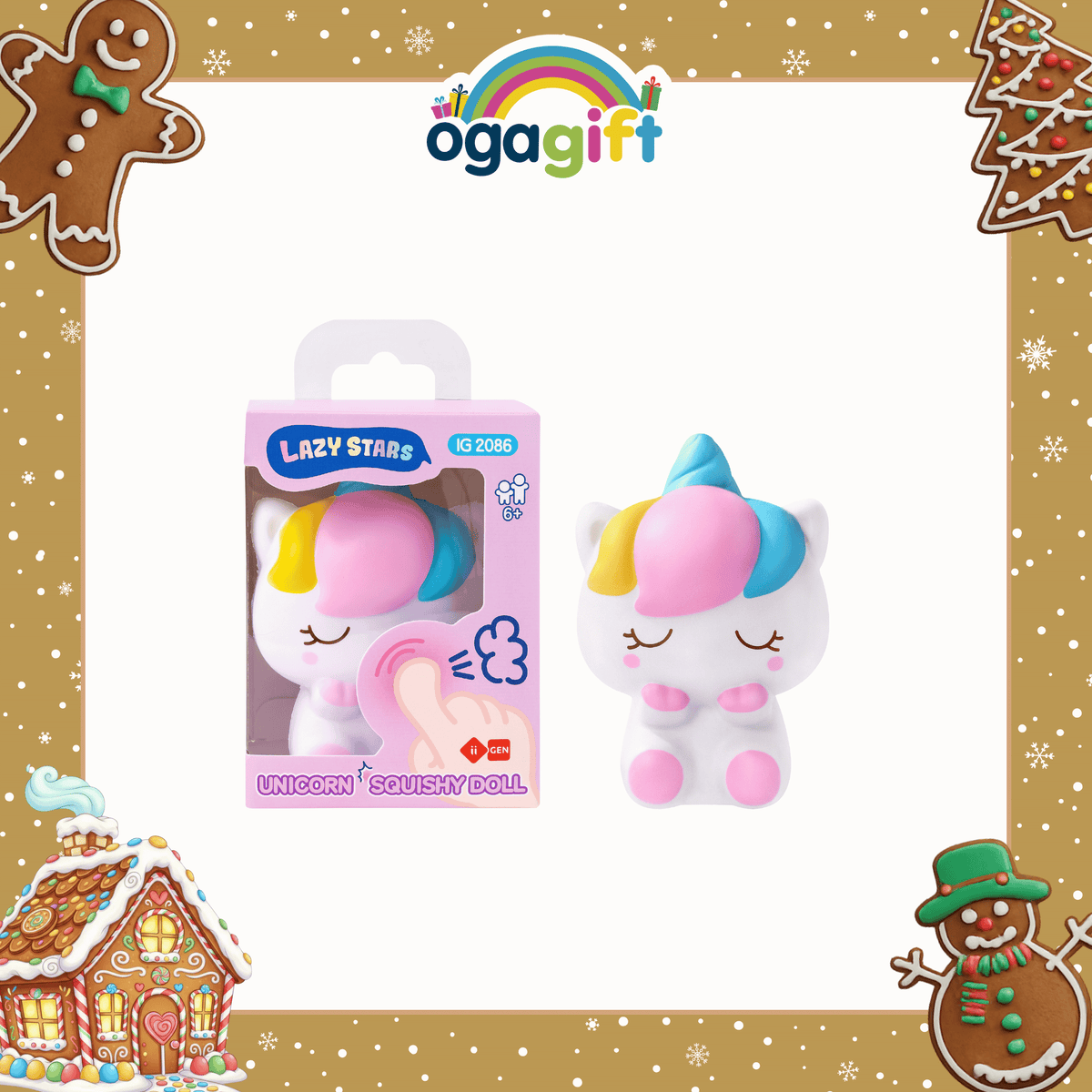 OGAGIFT BUNDLE KAWAII BUNDLE UNICORN SQUISHY DOLL IG2086 + SKETCHBOOK IG1933 + 6COLOR PEN IG5053