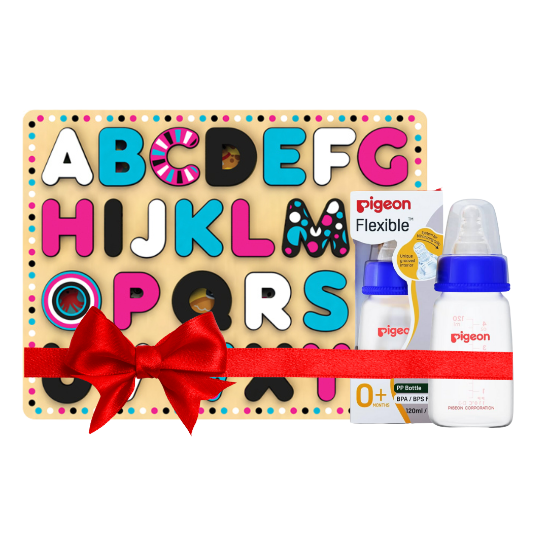 Kids HitsWooden Abc Sorting Board and Pigeon RPP Blue Bottle 120ml (S) for Newborn