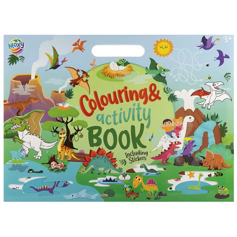 MOXY COLOUR&ACTIVITY BOOK INCL STICKERS, 26X35.5CM, 25 SHEETS DINOSAUR