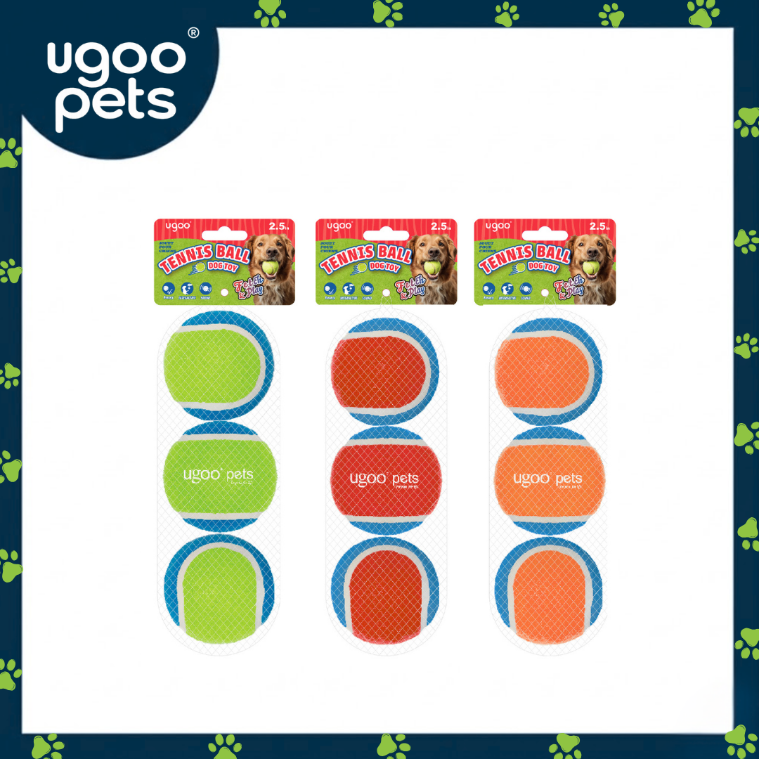 Ugoo Squeaky Tennis Ball 3pk 3 Assorted