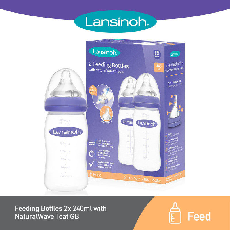 Lansinoh Feeding Bottle with NaturalWave Teat Twin Pack 2 x 240 ml