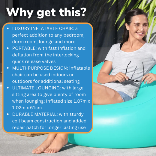 Bestway 1.07m x 1.02m x 61cm / 42" x 40" x 24" Poshpod Air Chair