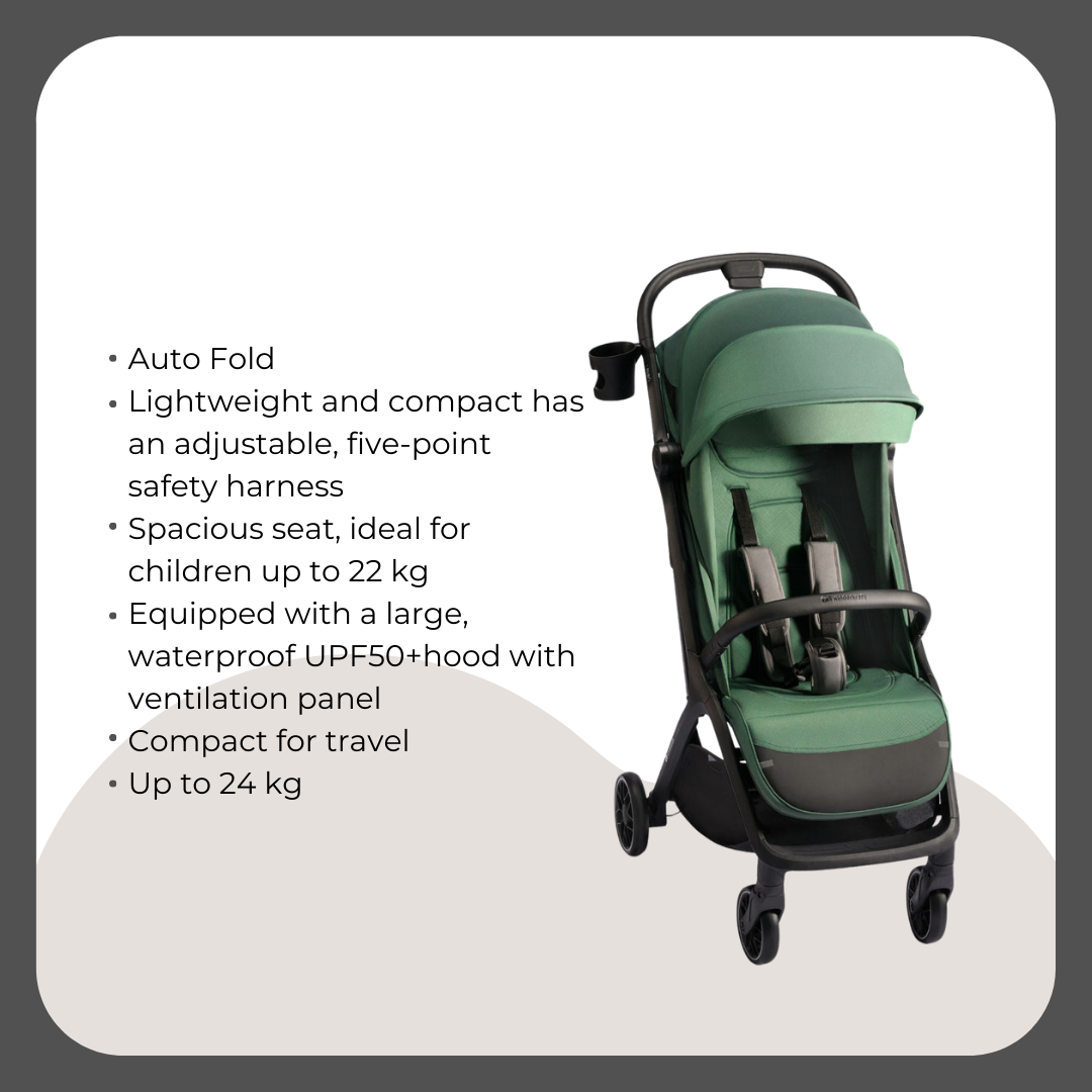 Kinder Kraft Nubi2 Stroller (Green) + Neste Up Playard (Light Grey)