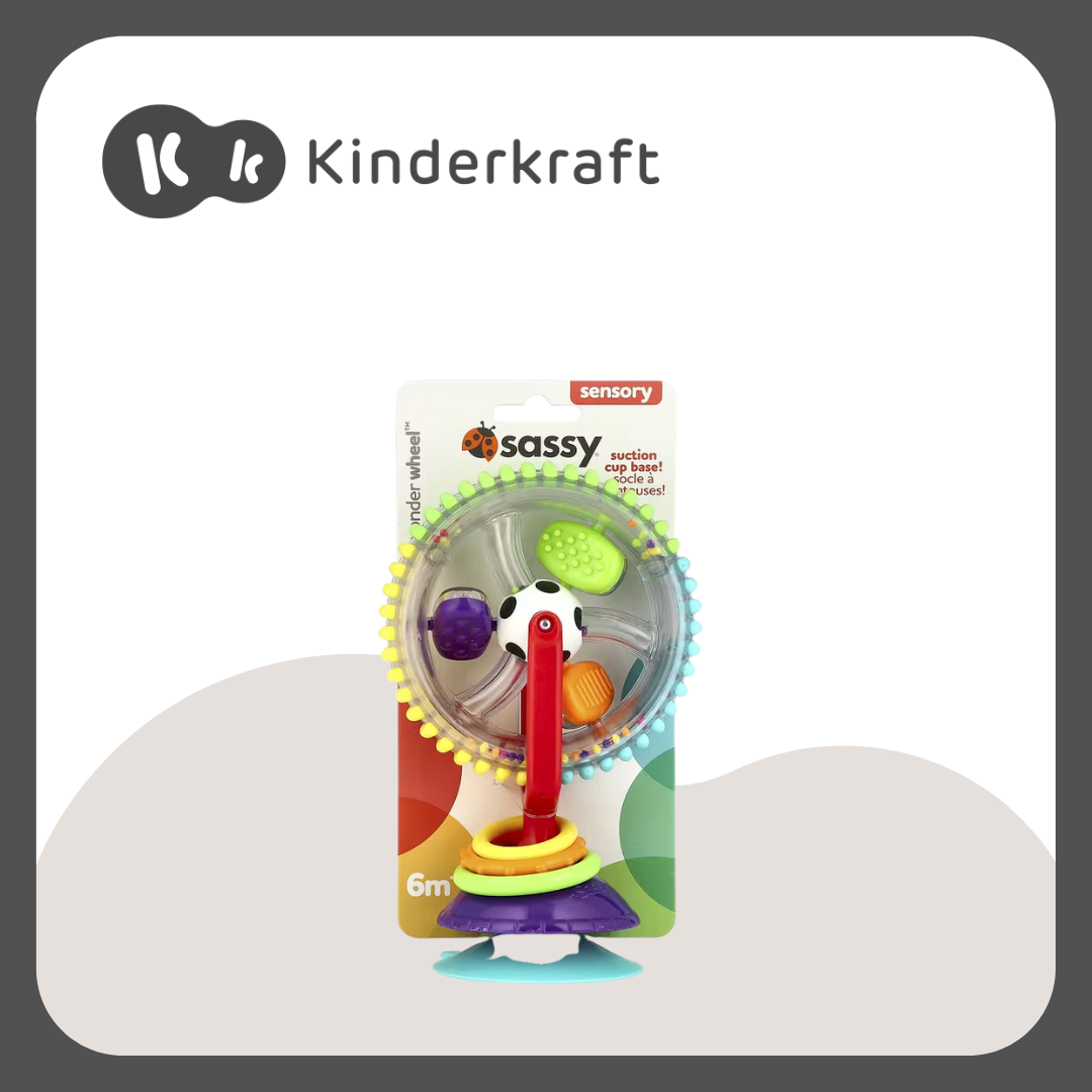 Kinderkraft High Chair Tummie Beige, Sassy Wonder Wheel Sensory Toy and Pigeon Cleanser 500ml