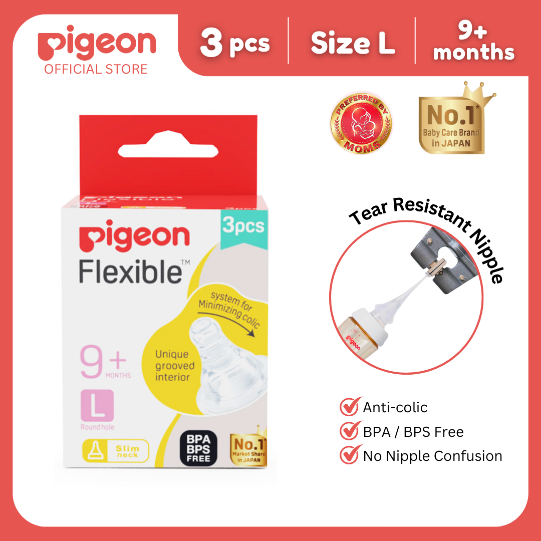 Pigeon Official -Standard/High Quality Peristaltic Nipple Fast Flow (L) for Newborn 3pcs per box,9+