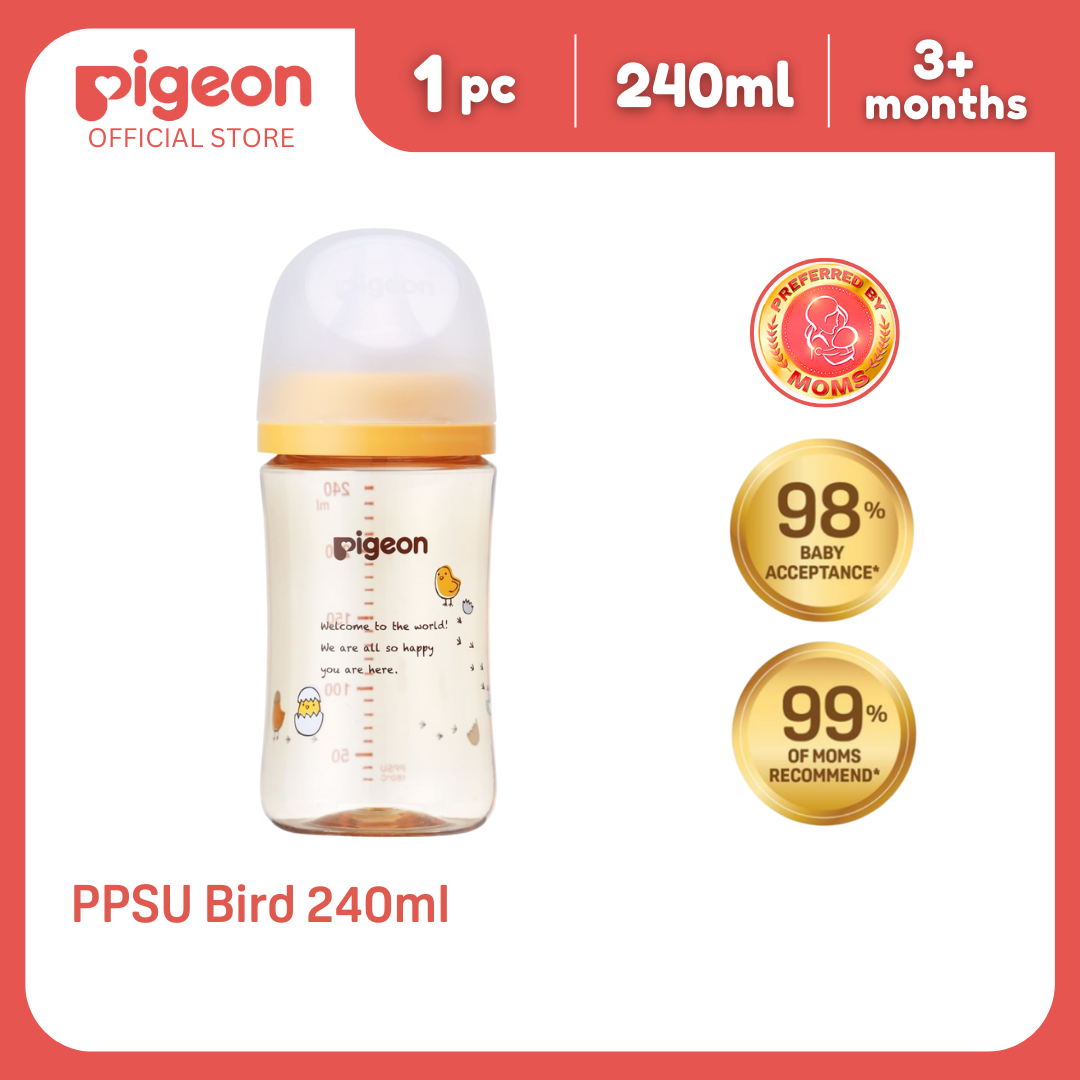 Pigeon Official New Wide Neck PPSU Bird Feeding Bottle 240ml for newborn (M), medium flow, no nipple confusion, anti-colic, high heat resistance