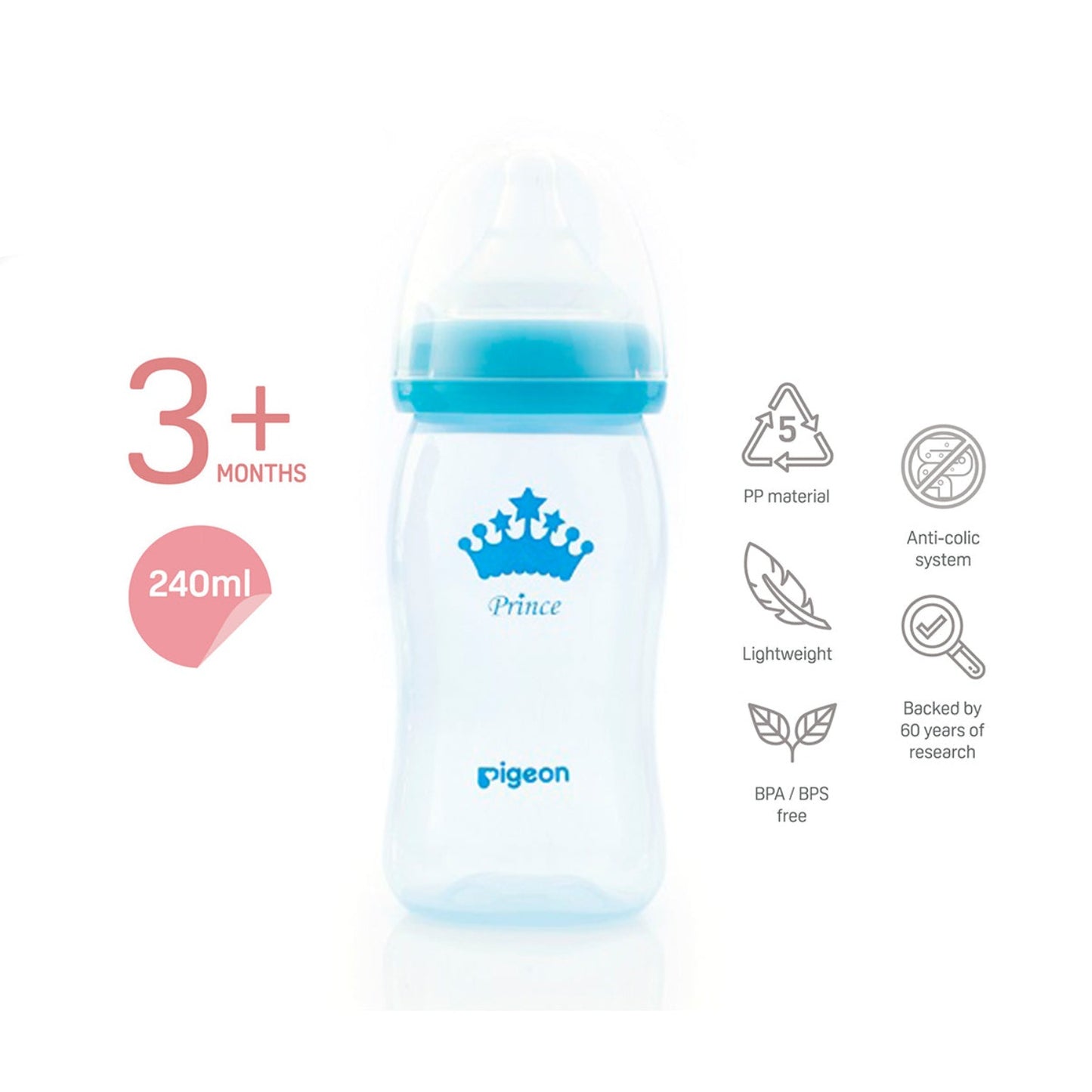 Pigeon SoftTouch Prince Nursing Bottle 240ml (Blue Twin Pack)