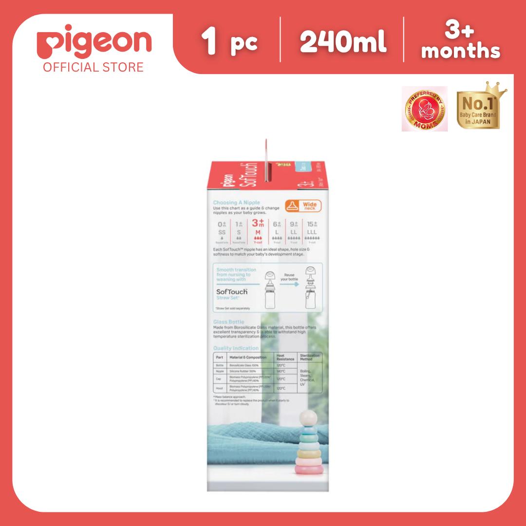 Pigeon Official - Softouch BPP Nursing Bottle Glass 240ml - No nipple confusion, Anti colic