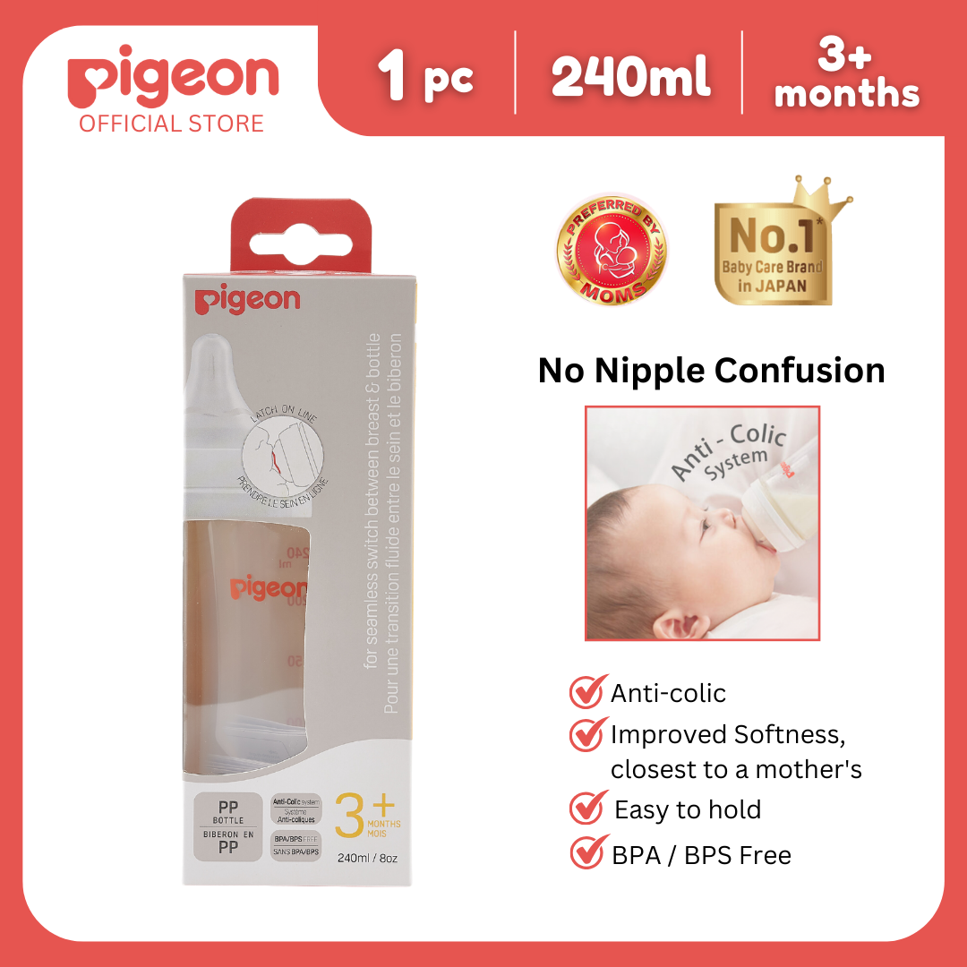 Pigeon Official - WN3 Wide Neck Bottle 240ml for newborn 3+ Months, anti-colic, no nipple confusion