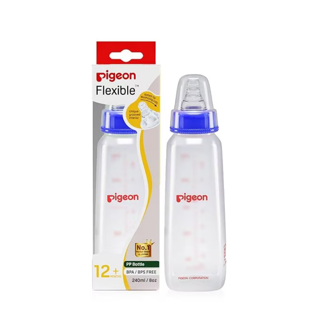 Pigeon Official - PP Standard Slim Neck Feeding Blue Bottle Medium Flow, 240ml, 4+ Months Twin Pack Anti Colic, No Nipple Confusion, BPA Free, Soft Flexible Nipples, Japan No. 1 Brand