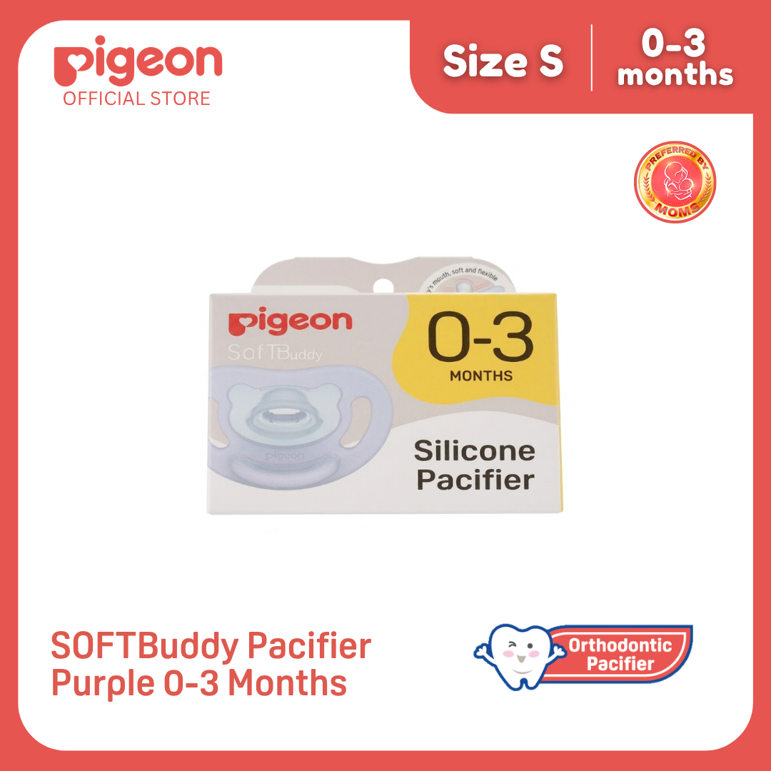 NEW Pigeon Official - SOFT Buddy All Silicone Pacifier Size S Purple 0-3 Months - Orthodontic Pacifier, No Nipple Confusion, BPA Free, Flexible Nipples, Japan No. 1 Brand