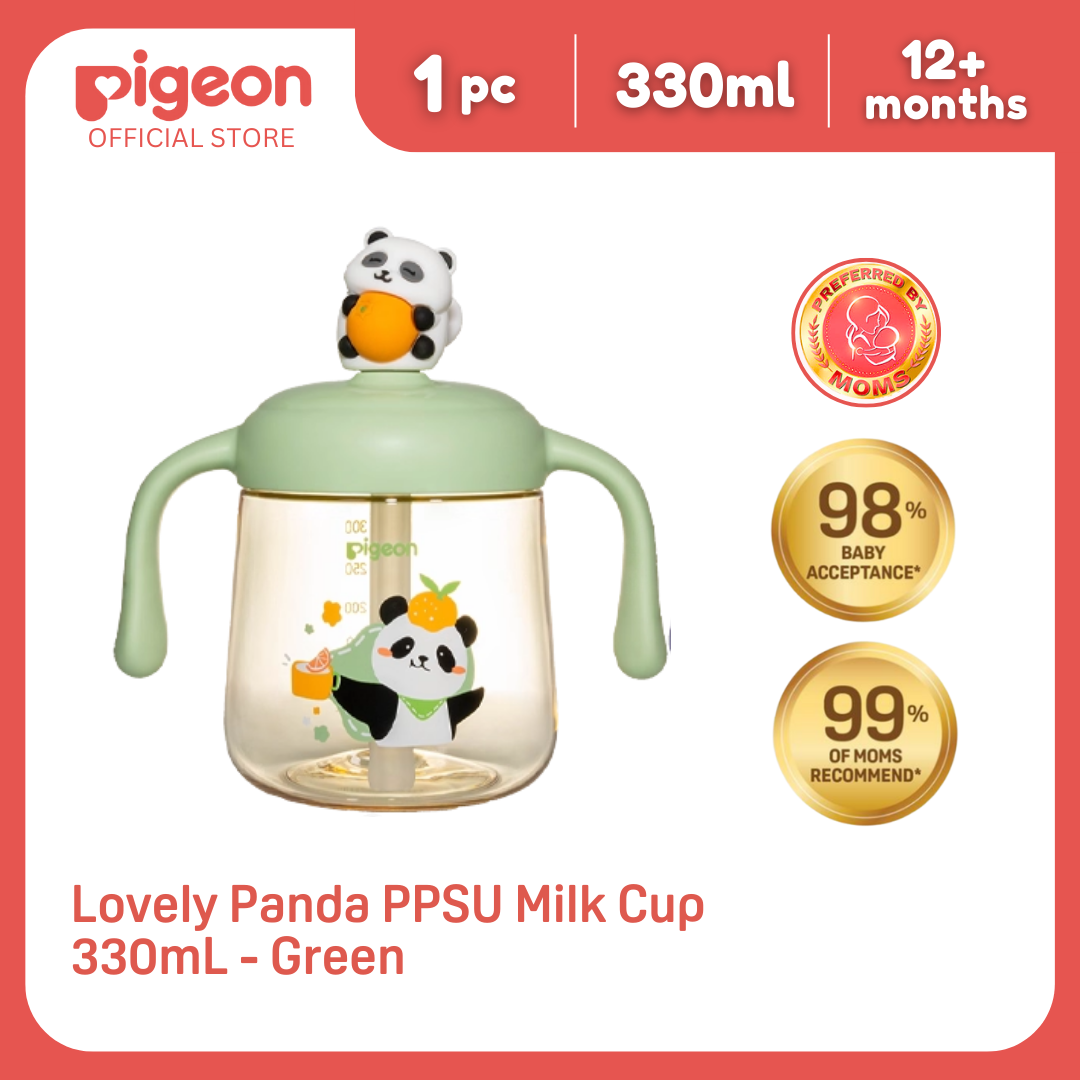 Pigeon Lovely Panda PPSU Milk Cup 330mL Green | Toddler Straw Cup, BPA BPS Free, 180°C, Soft Straw