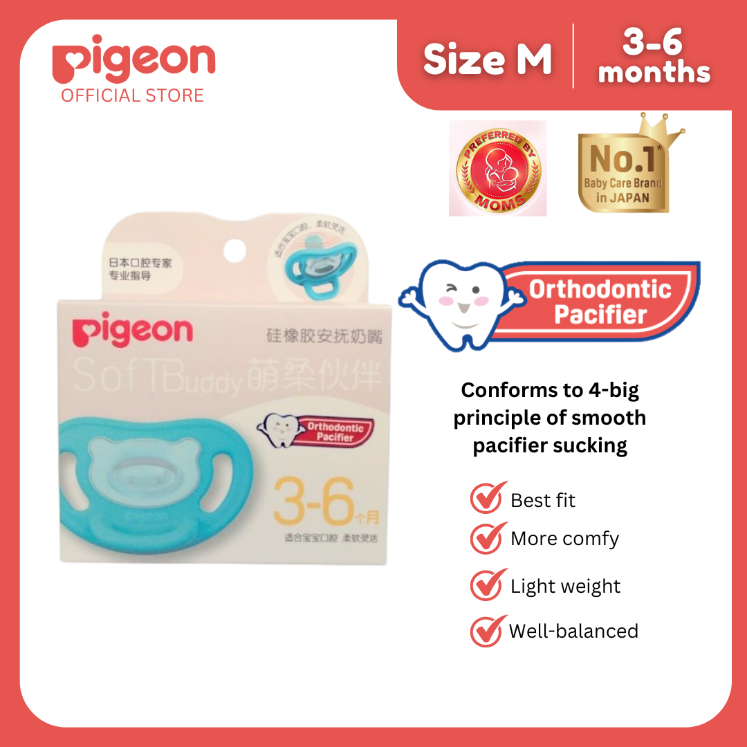Pigeon Official - SOFT Buddy All Silicone Orthodontic Pacifier Size M Green 3-6 Months