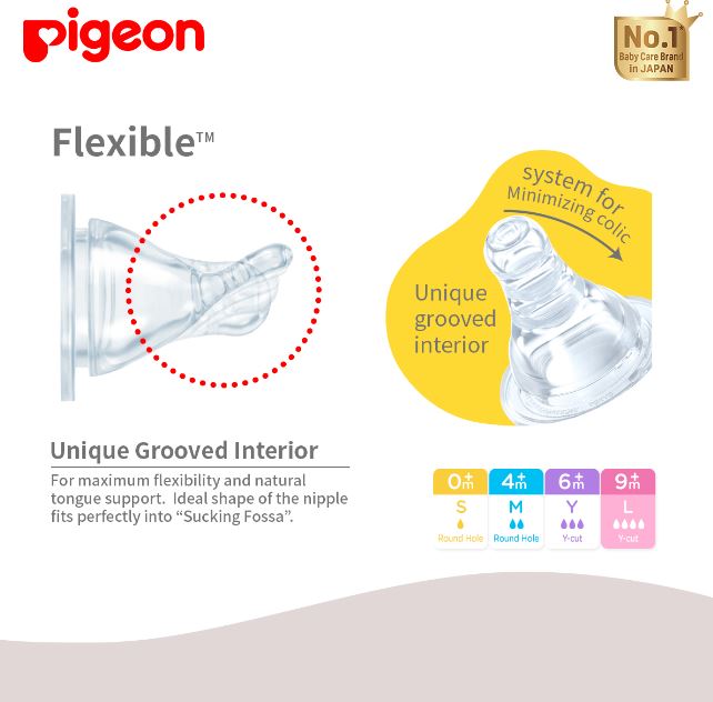 Pigeon Official -Standard/High Quality Peristaltic Nipple Fast Flow (L) for Newborn 3pcs per box,9+