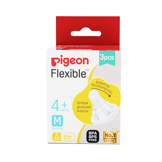 Pigeon Official - Standard Slim Neck Peristaltic Nipple Size M, Medium Flow for 4+ months 3pcs per box, Round hole, Anti Colic, No Nipple Confusion, BPA Free, Flexible Nipples, Japan No. 1 Brand