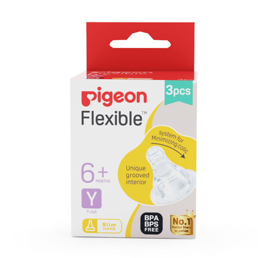Pigeon Official - Standard Slim Neck Peristaltic Nipple Y-Cut, Fast Flow for 6+months 3pcs per box