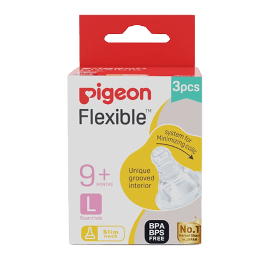 Pigeon Official - Standard Slim Neck Peristaltic Nipple Size L Fast Flow for 9+ Months Baby, 3pcs per box, Round hole, Anti Colic, No Nipple Confusion, BPA Free, Flexible Nipples, Japan No. 1 Brand