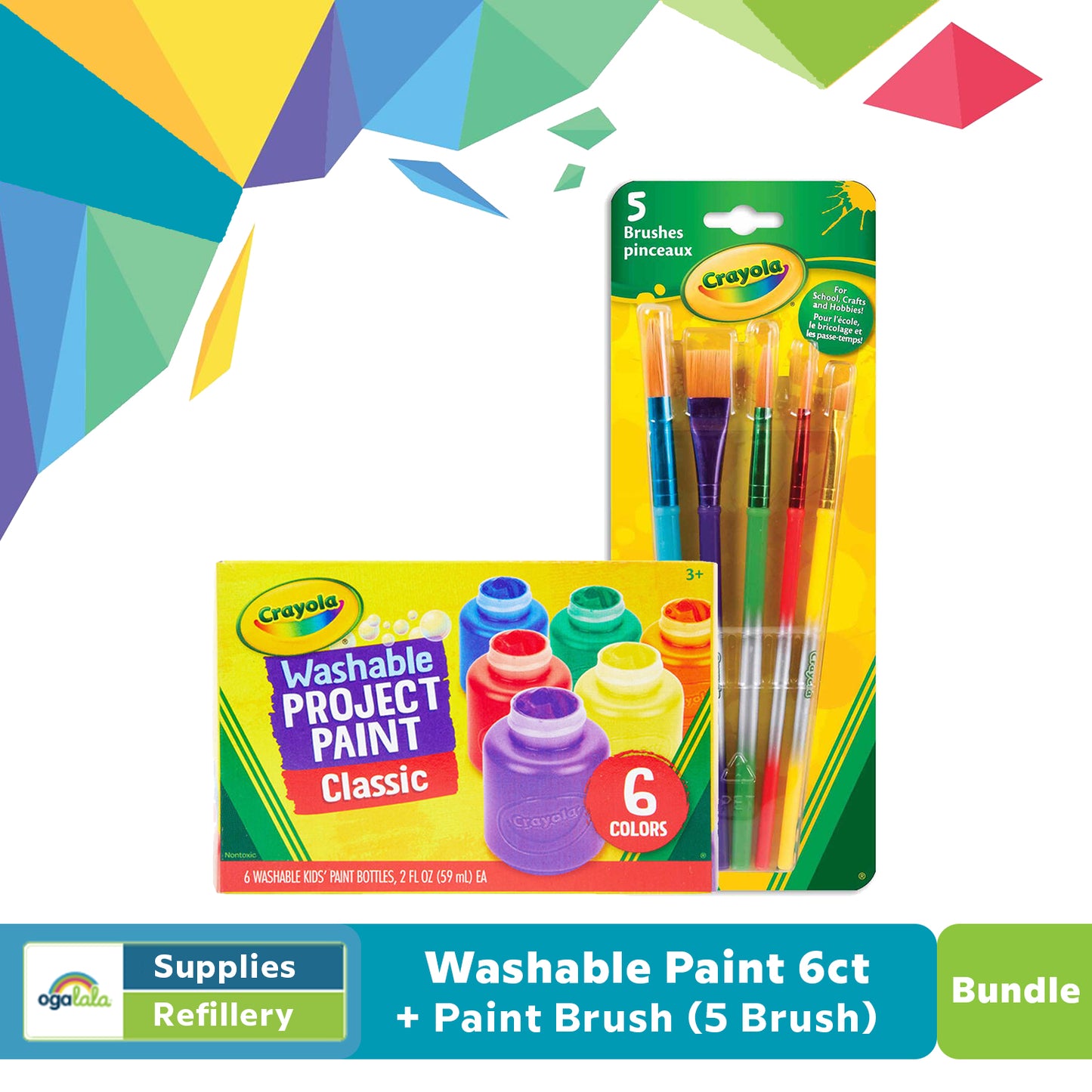 Ogalala Arts Bundle (6 count Washable Kid's Paint + 5 count Brushes)