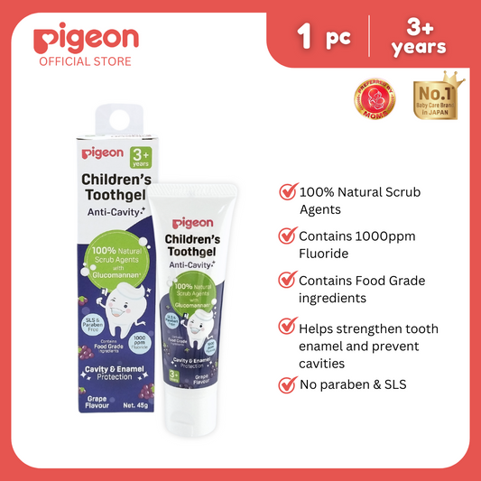 Pigeon Children's Toothgel Grape Flavour (3 Years +) - Anti cavity, Paraben Free, 100% Natural Scrub Agents