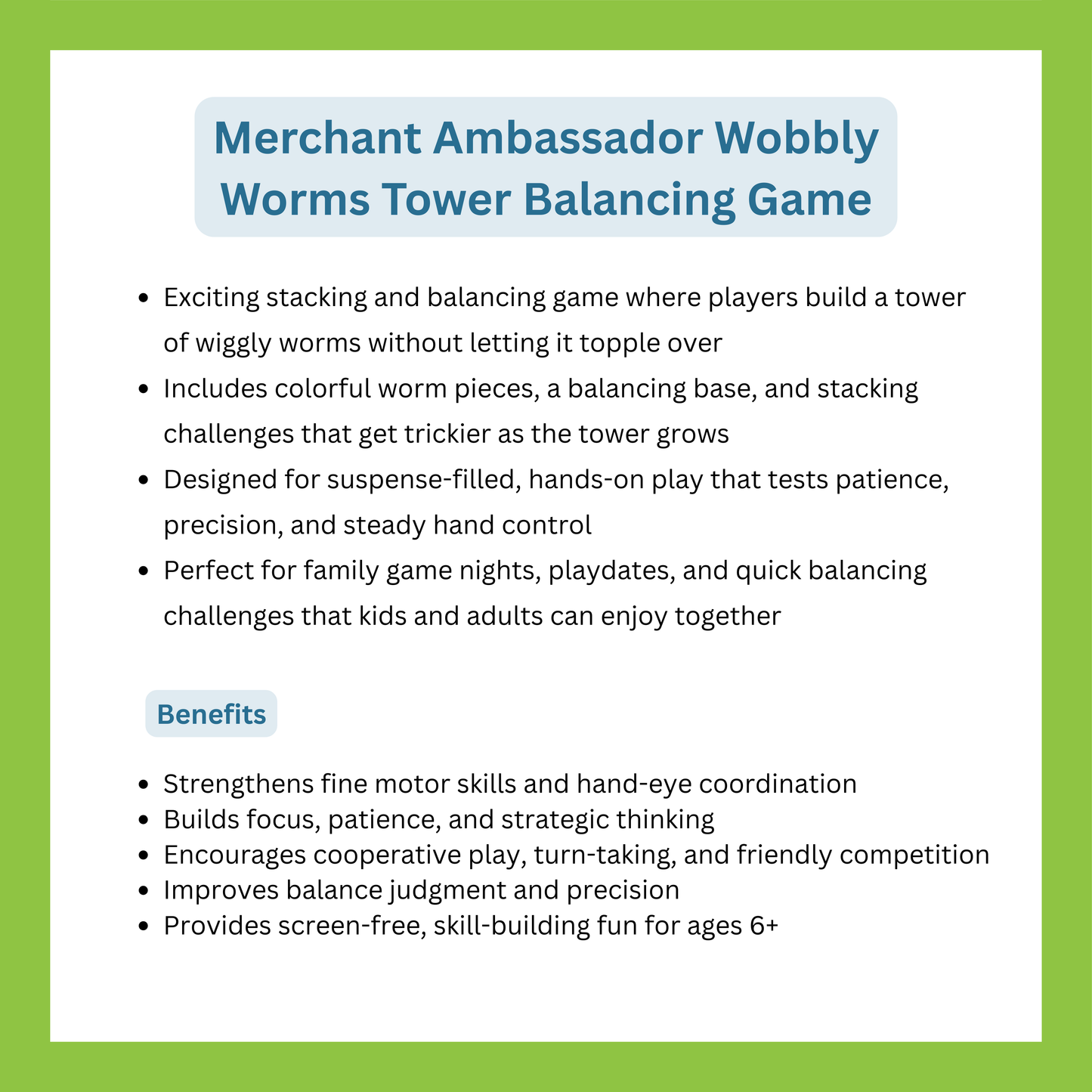 Merchant Ambassador Wobbly Worms – Tower Balancing Game
