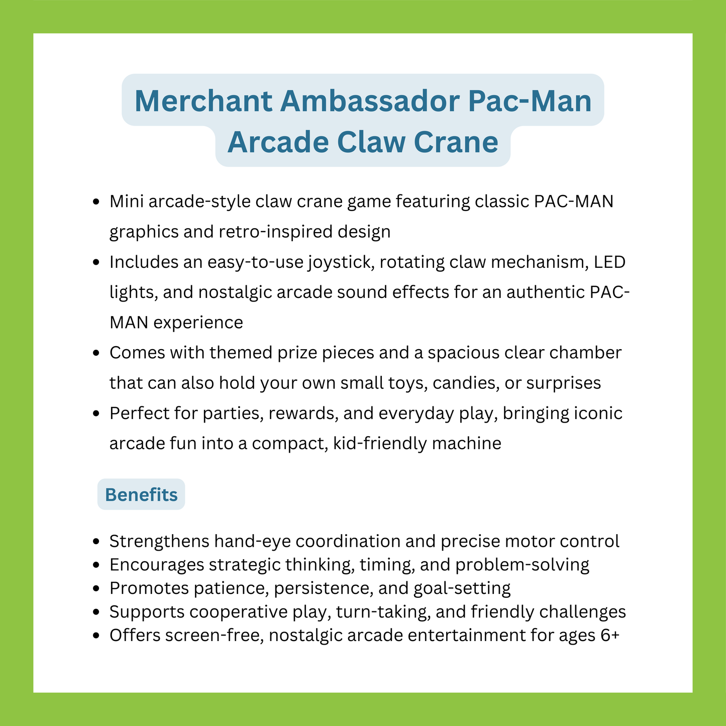 Merchant Ambassador Pac-Man Arcade Claw Crane