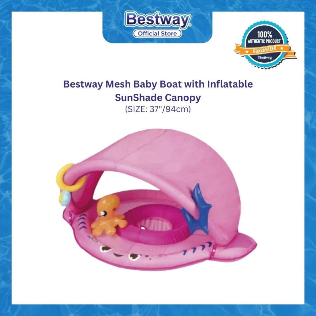 Bestway 37"/94cm Mesh Baby Boat with Inflatable SunShade Canopy