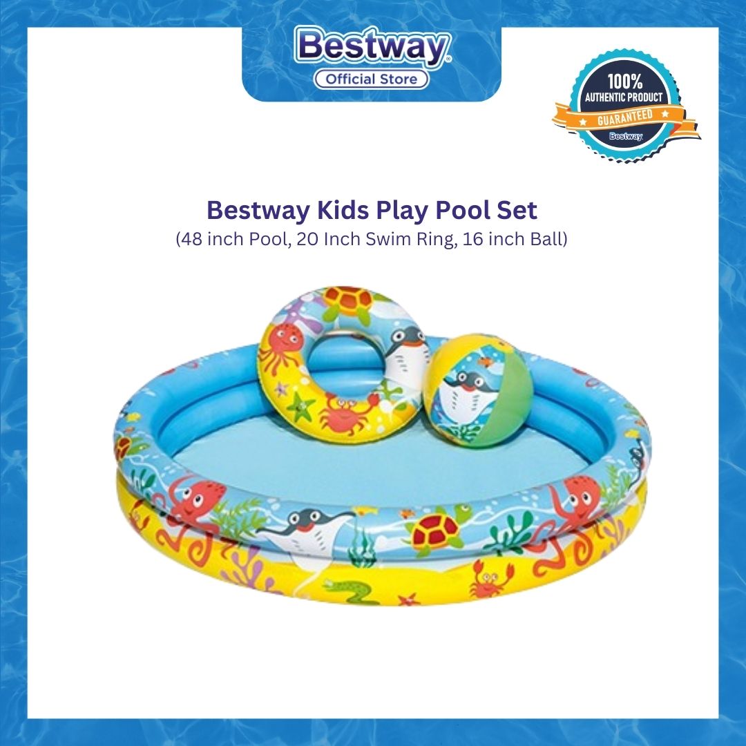 Bestway Kids Play Pool Set (48 inch Pool, 20 Inch Swim Ring, 16 inch Ball)