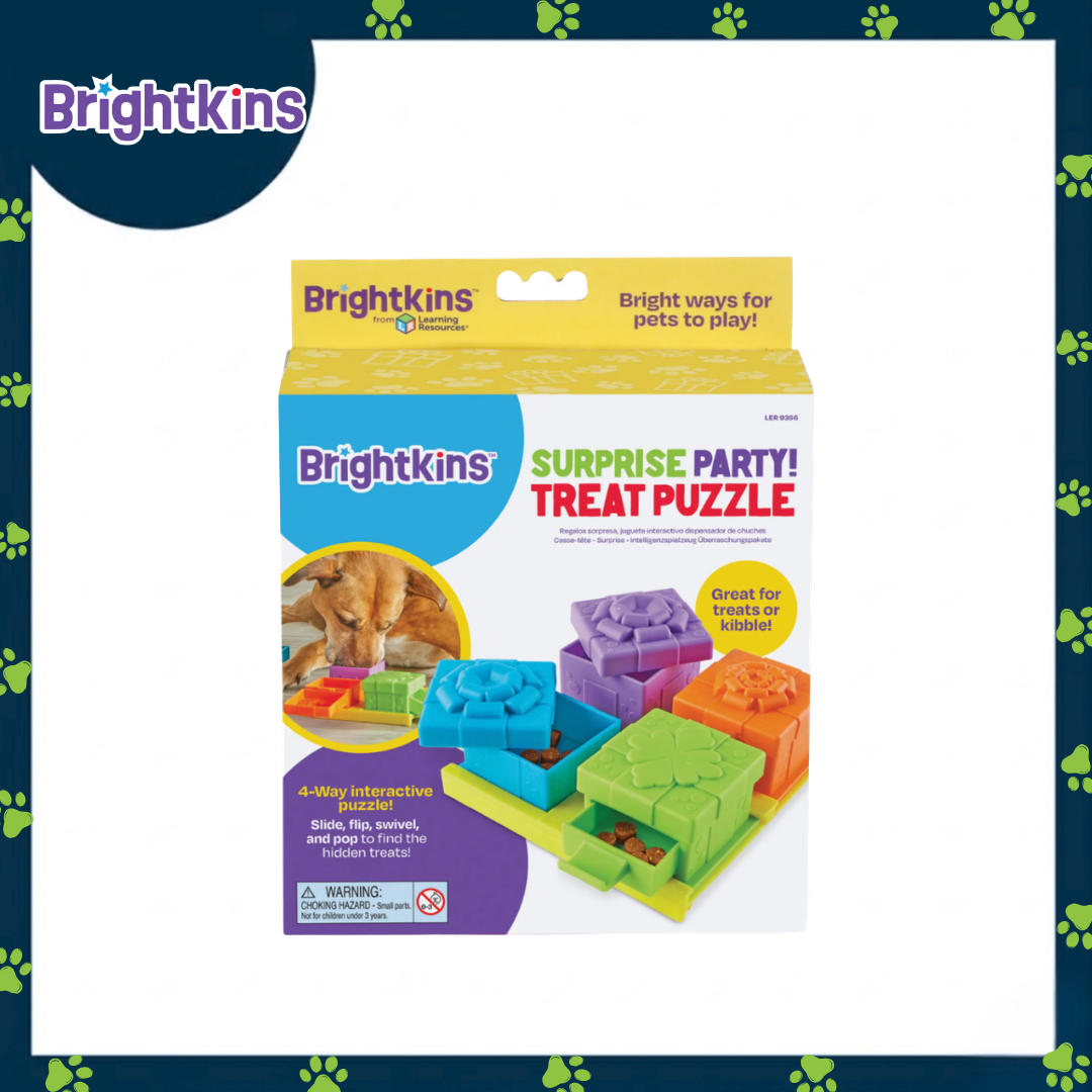 Ogapets Brightkins Surprise Party Treat Puzzle - Interactive for Mental Stimulation, Durable, Pet Safe Materials & 4-Way Interactive Design