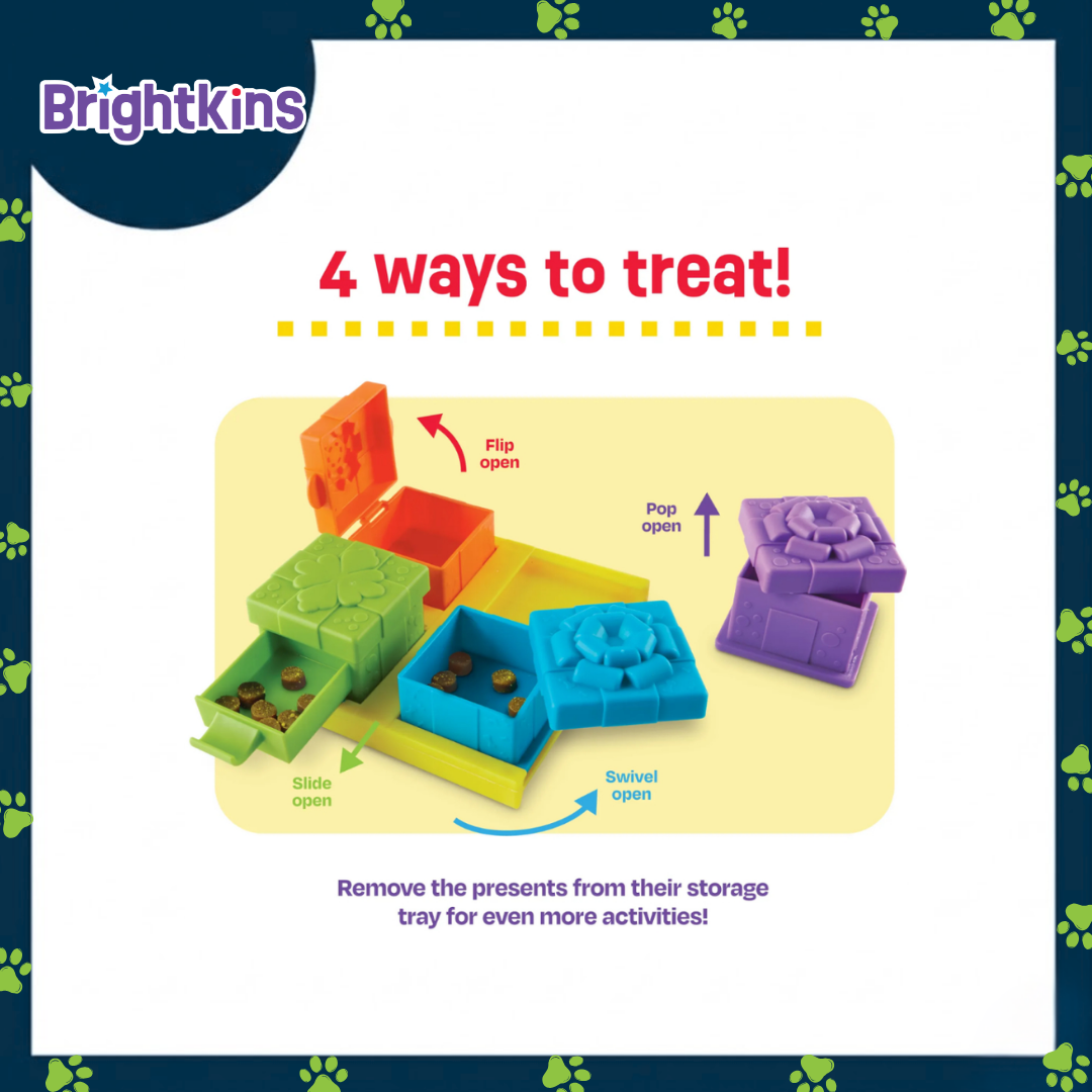 Ogapets Brightkins Surprise Party Treat Puzzle - Interactive for Mental Stimulation, Durable, Pet Safe Materials & 4-Way Interactive Design