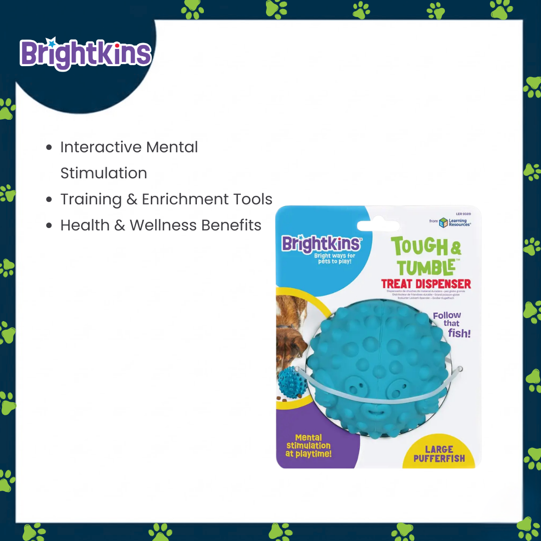 Ogapets Brightkins Large Pufferfish Treat Dispenser - Durable Rubber, BPA-free & Easy to Clean - Perfect for Dogs