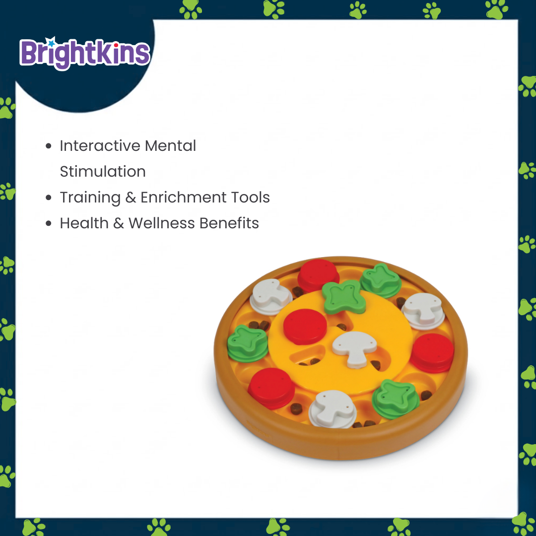 Ogapets Brightkins Pizza Party Treat Puzzle - Interactive Dog Toy with 12 Hidden Compartments for Mental Stimulation and Slow Feeding