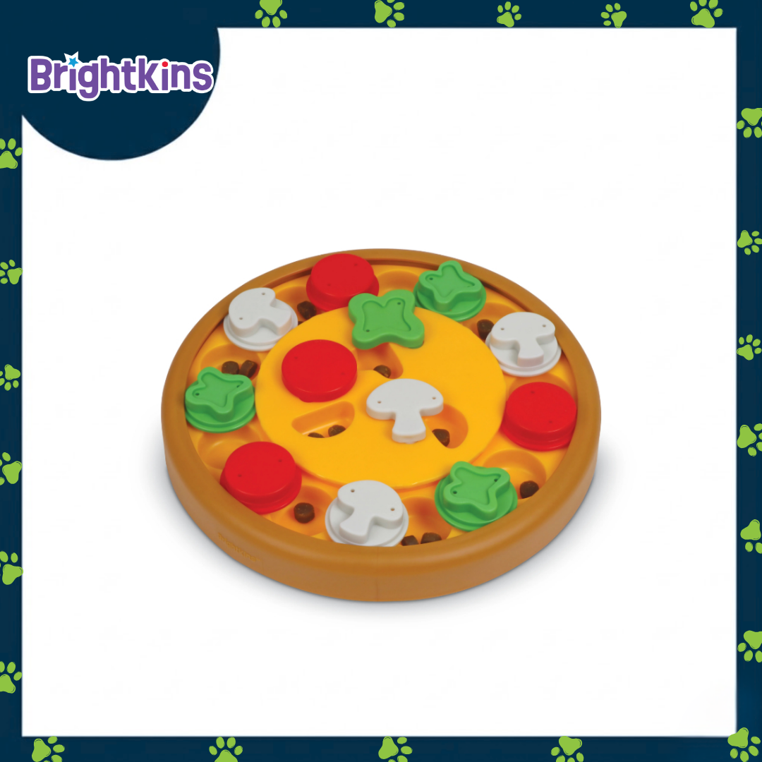 Ogapets Brightkins Pizza Party Treat Puzzle - Interactive Dog Toy with 12 Hidden Compartments for Mental Stimulation and Slow Feeding