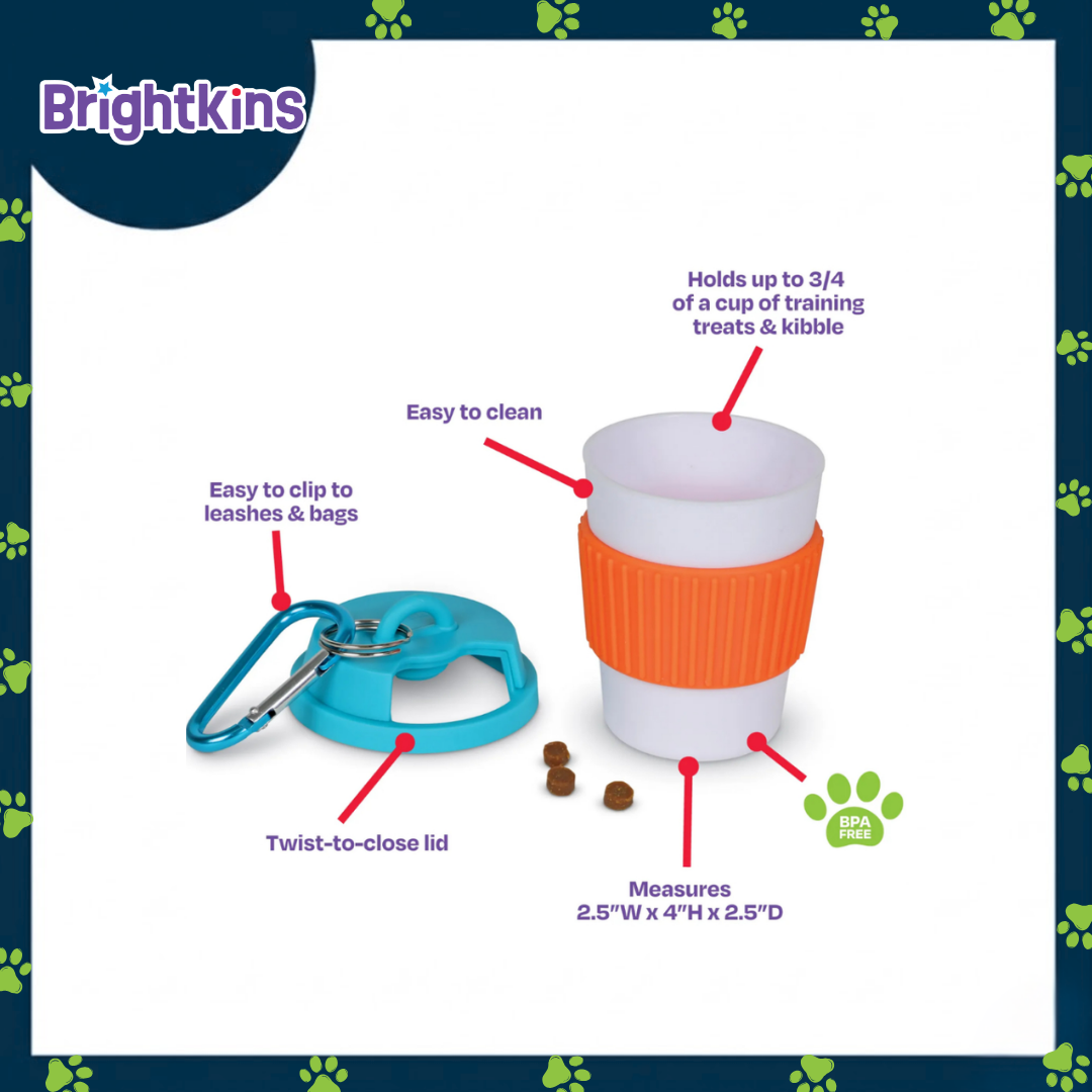 Ogapets Brightkins Let's Go Treat Holder Coffee Cup - BPA-Free, Twist-Shut Top, Carabiner-Style Clip, & Easy to Clean