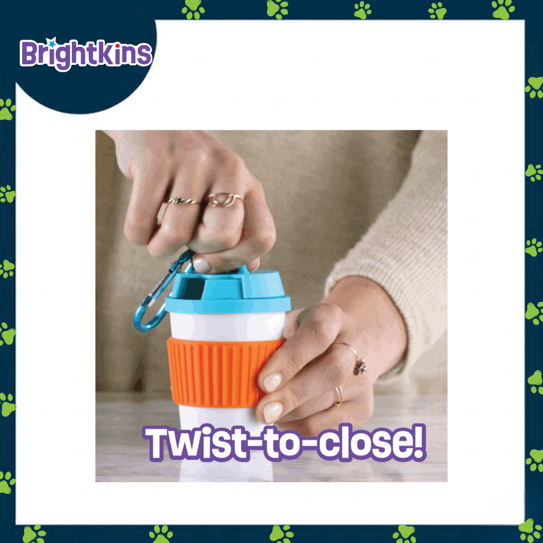 Ogapets Brightkins Let's Go Treat Holder Coffee Cup - BPA-Free, Twist-Shut Top, Carabiner-Style Clip, & Easy to Clean
