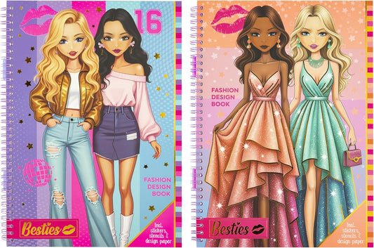 BESTIES Fashion design book A4 incl stickers&stencils,2ass