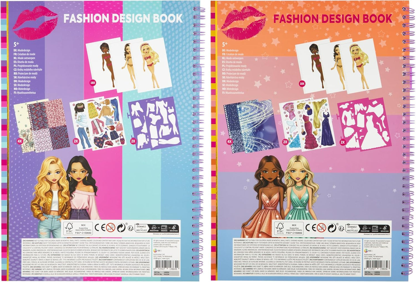 BESTIES Fashion design book A4 incl stickers&stencils,2ass
