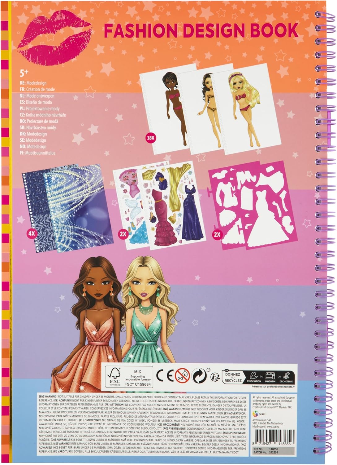 BESTIES Fashion design book A4 incl stickers&stencils,2ass