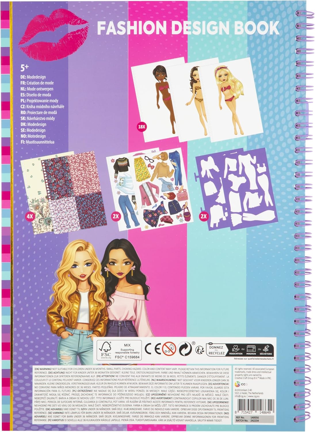 BESTIES Fashion design book A4 incl stickers&stencils,2ass