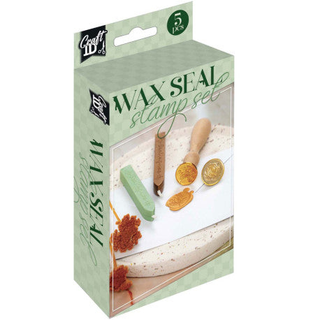 CRAFT ID WAX SEAL SET, 2 SEALS, 2 WAX STICKS, 1 WDN HANDLE