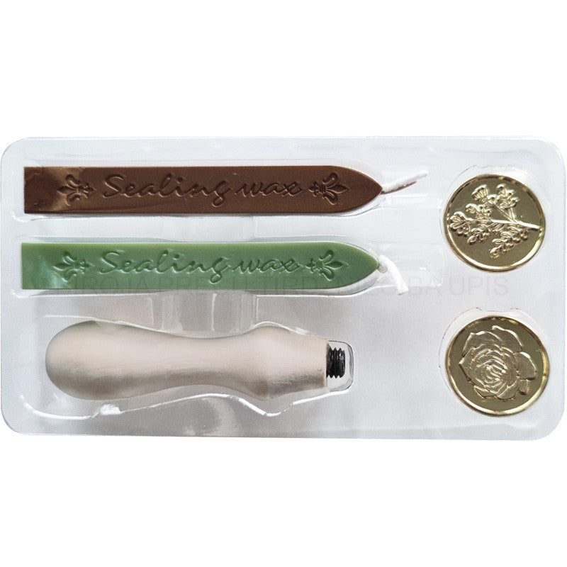 CRAFT ID WAX SEAL SET, 2 SEALS, 2 WAX STICKS, 1 WDN HANDLE