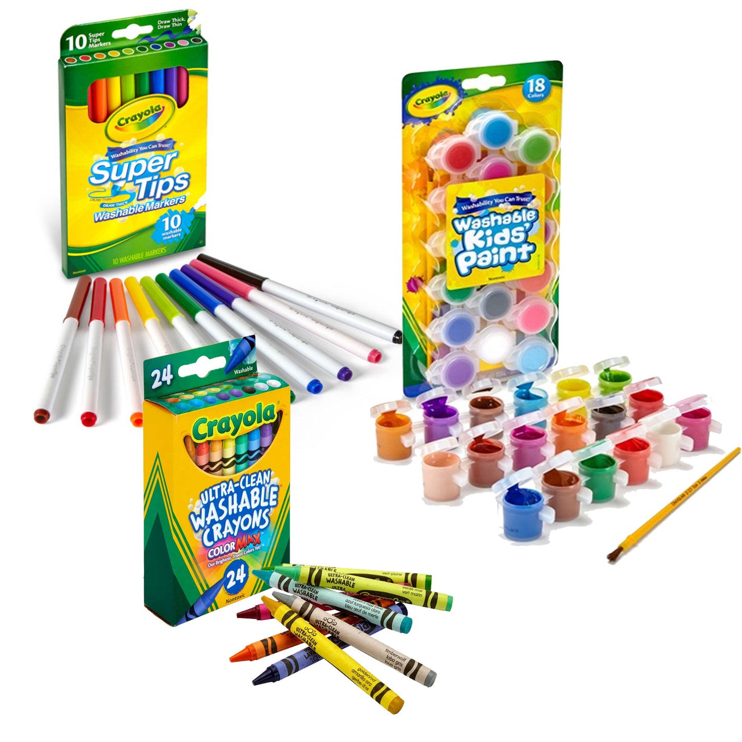 Crayola 18ct WS Kids Paint + 10ct Supertips + 24ct WS Crayons