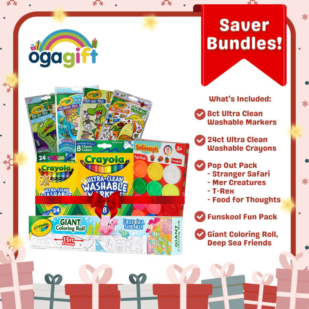 Gift Set: Crayola Giant Coloring Roll + Crayola Washable Markers 24CT + Crayola Washable Markers 8CT